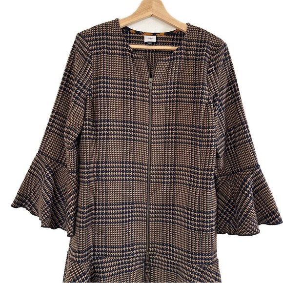 Cabi Womens Small Brown Tartan Plaid Ruffled Zip Longline Jacket Outlander - Picture 3 of 8